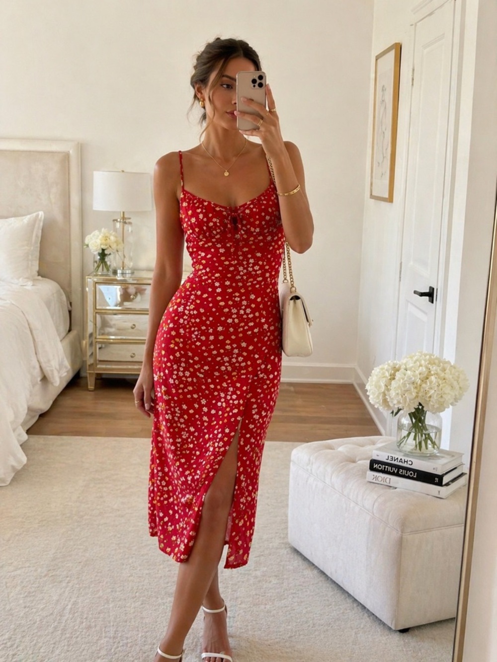 Romantic Red Floral Midi Dress | European Summer | Date Night Luxe - Picture 3 of 7